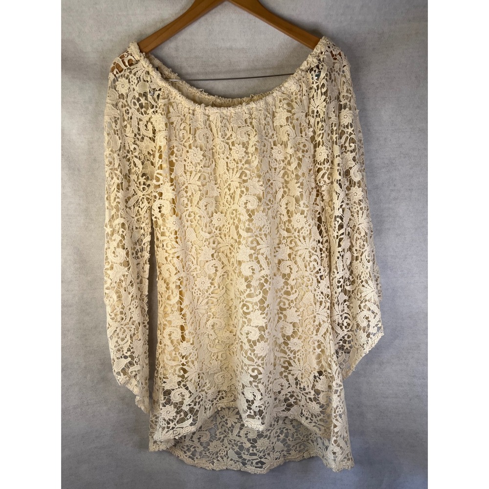 Brontë cream lace tunic dress M lined Bohemian‎ Cottagecore Fairycore